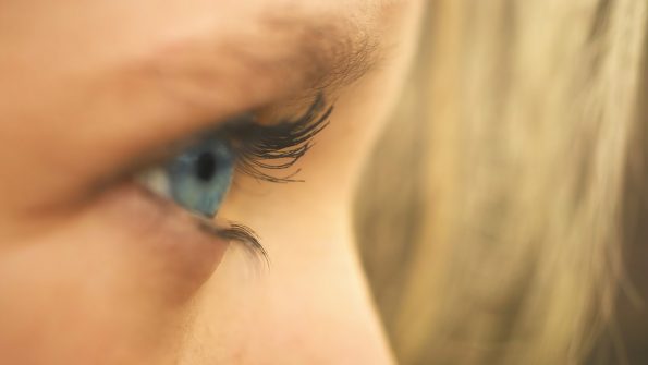 Close up of a person's blue eye
